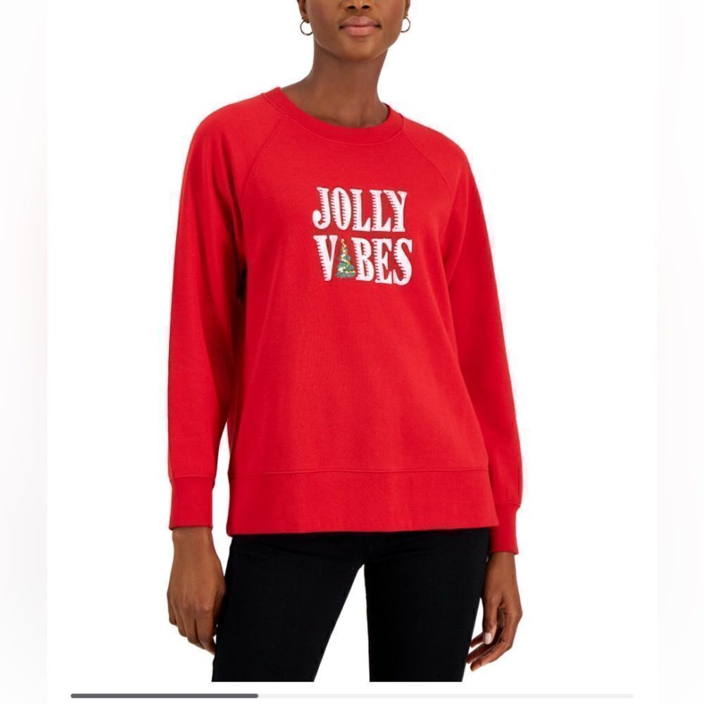 Style and Co Jolly Vibes Embellished Sweatshirt, Created for Macy's NWT 3X